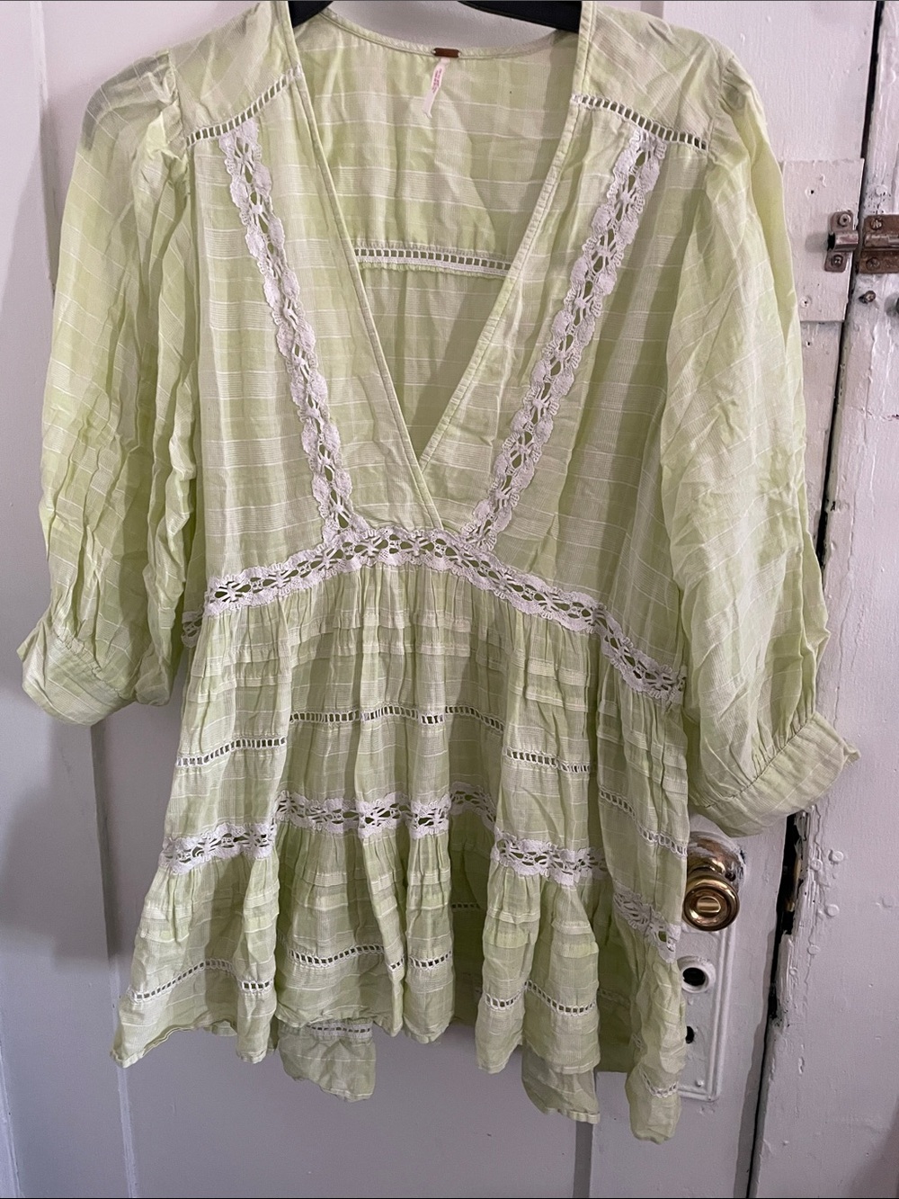 Free People Light Green Lace-Trim Peasant Tunic